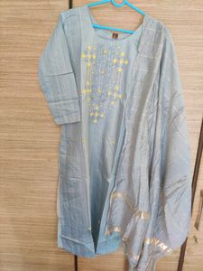 Grey Colour Heavy Embroidered Kurta Set