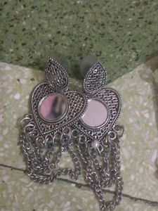 Oxidized Silver Mirror Jhumka Earrings
