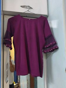 Purple Bell Sleeve Top with Pearls