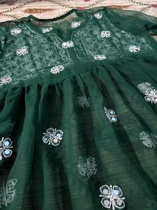 Embroidered Green Kurta with Mirror Work