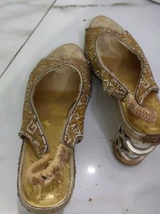 Elegant Gold Beaded Heels