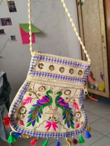 Embroidered Peacock Clutch Bag
