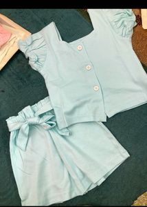 Combo Girls Light Blue Outfit And Green Romper