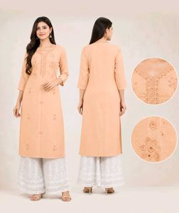 Cream Cotton Embroidered Kurti | New ✨