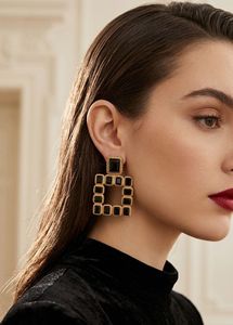 New Gold Square Black Stone Earrings