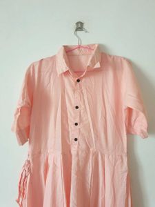 Pink High-Low Button-Up Dress