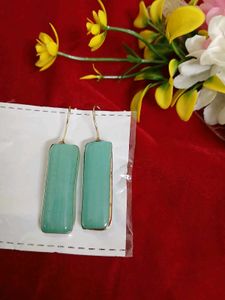 Teal Rectangle Drop Earrings