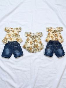 Cute Floral Top &amp; Denim Shorts Set