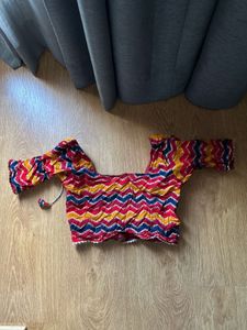 Bohemian Zigzag Print Crop Blouse