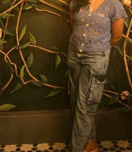 Women's Light Blue Washed Cargo Jeans |  Size 32