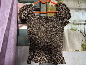Leopard Print Smocked Top