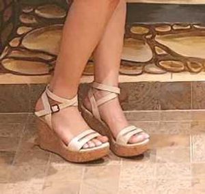 Women's Cream Strappy Block Heels - UK 40