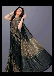Party Wear Black Sequence Saree