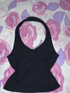 Y2k Ribbed Black Halter Neck Top