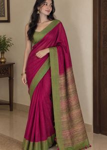 Vibrant Pink Saree with Tassel Border
