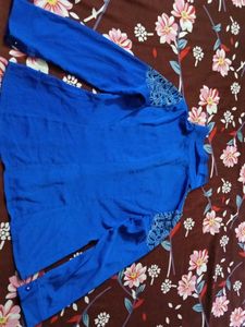 Royal Blue Lace Trim Button-Up Shirt