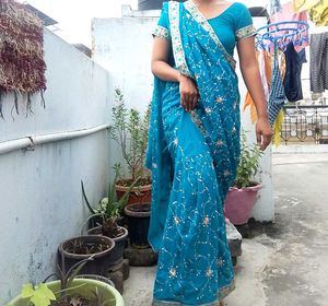 Beautiful Blue Embroidered Saree