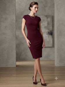 Elegant Burgundy Cap Sleeve Sheath Dress