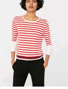 MANGO Red & White Striped Top