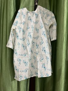 White Floral Print Cotton Kurta