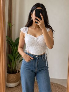 Chic White Textured Corset Top
