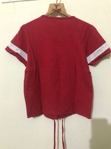 Red Crop Tee With Strings