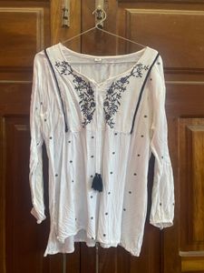 Boho White Embroidered Tunic Top