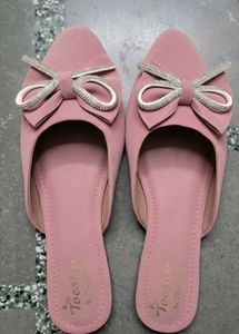 Pink Bow Embellished Mules