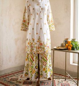 Embroidered White Kurta with Palazzo Set