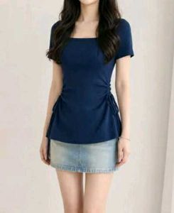 Chic Navy Blue Ruched Top