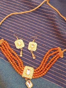Imported Orange Beaded Necklace & Earring Set