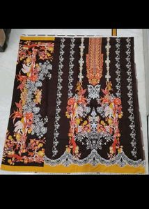 Elegant Brown Floral Print Dress Material