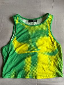 Green & Yellow Halftone Crop Tank Top
