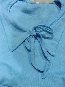 Cute Light Blue Puff Sleeve Korean Top