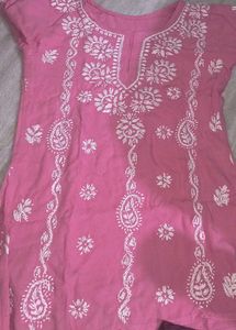 Pink Embroidered Cotton Kurta