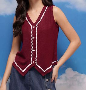 Maroon Sleeveless V-Neck Top
