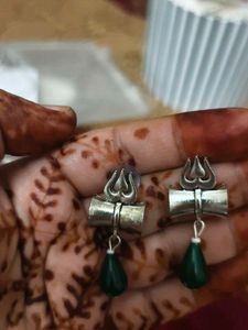 Shiva Trident Earrings with Green Stone ( all 3)