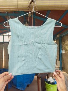 Teal Blue Top With Metallic Bust Detail