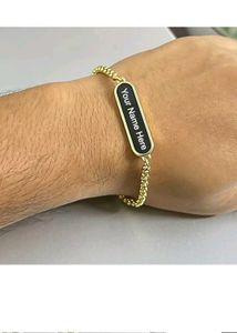 Customized Gold Chain Bracelet with Black Accent