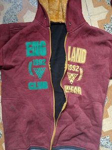 Maroon Hooded Zipper Jacket
