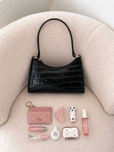 Chic Black Croc Embossed Shoulder Bag