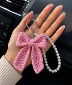 Pink Crochet Bow Keychain
