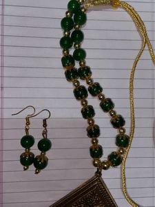 Olive Green Colour Set With Earrings🥬