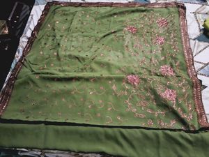 Beautiful Green Embroidered Saree