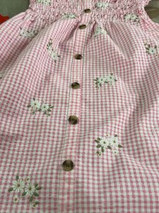 Pink Gingham Embroidered Dress