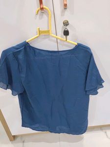 Chic Navy Blue Flutter Sleeve Top