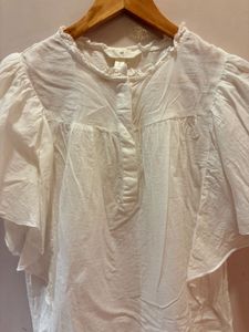 H&amp;M White Ruffle Sleeve Top