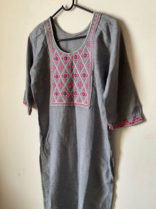 Stylish Grey Embroidered Kurta