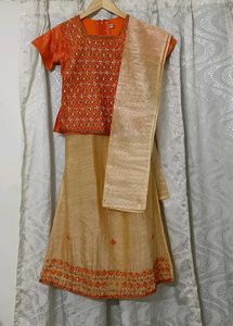 Elegant Orange & Gold Indian Outfit for Kids