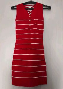 Chic Red & White Striped Knit Dress